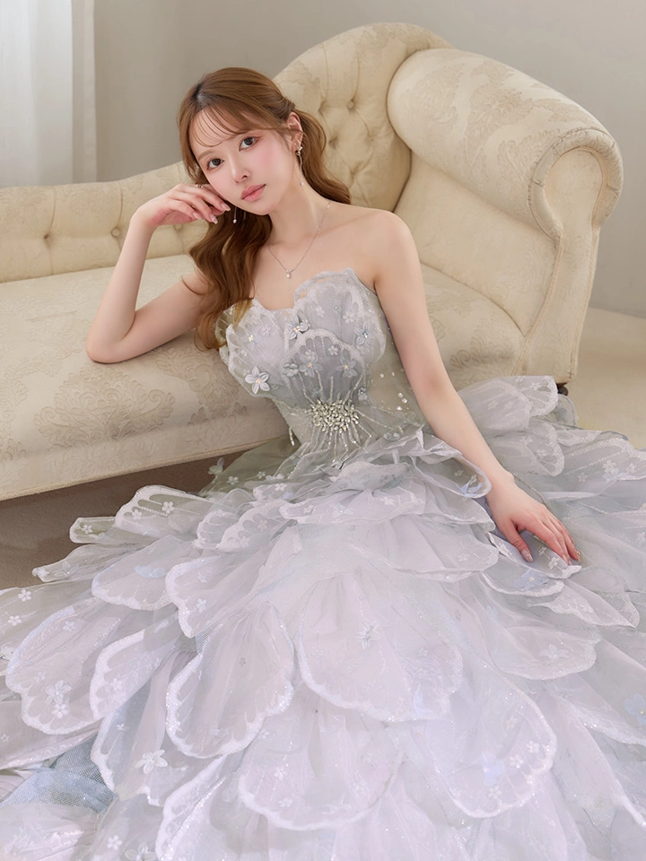 【couture an/クチュールアン】立体フラワーレース/ チュール/ シアー/ ティアード/ フリル/ フラワー刺繍/ ビジュー/ ラメ/ スパンコール/ フレア/ プリンセス/ カラードレス/ ロングドレス/ 〜キャバドレス4