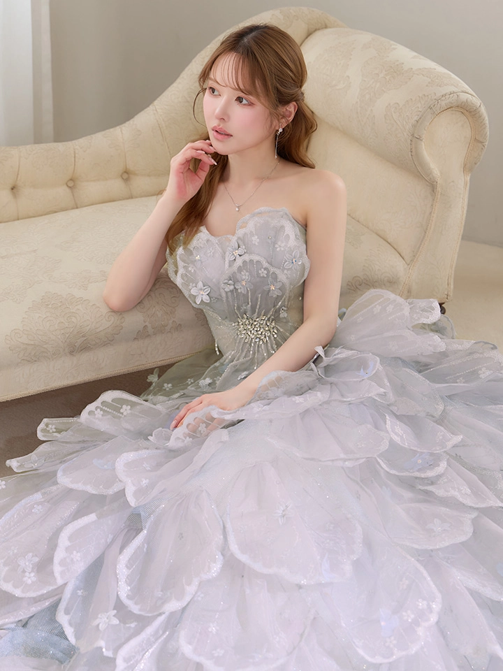 【couture an/クチュールアン】立体フラワーレース/ チュール/ シアー/ ティアード/ フリル/ フラワー刺繍/ ビジュー/ ラメ/ スパンコール/ フレア/ プリンセス/ カラードレス/ ロングドレス/ 〜キャバドレス4