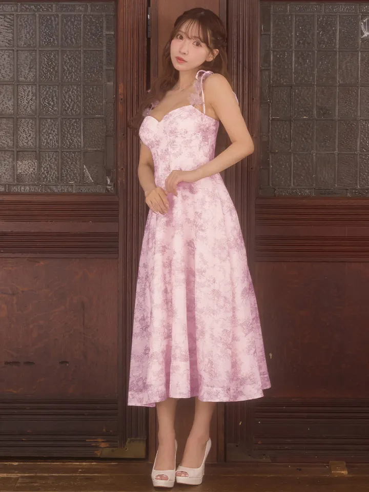 【an /アン】クラシカル/ トワルドジュイ/ 立体フラワー/ キャミソール/ フレア/ Aライン/ ミモレ丈/ ミディアムドレス/ キャバドレス4