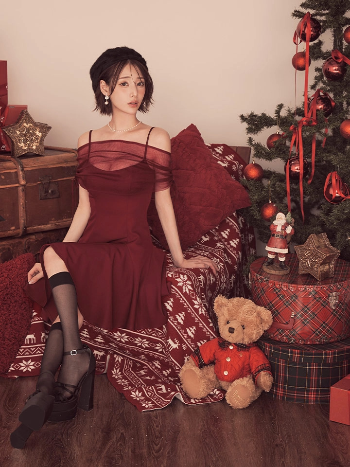 【an/アン】シアー/ オフショル/ 2way/  キャミ/ フレア/ ミニドレス/ キャバドレス1