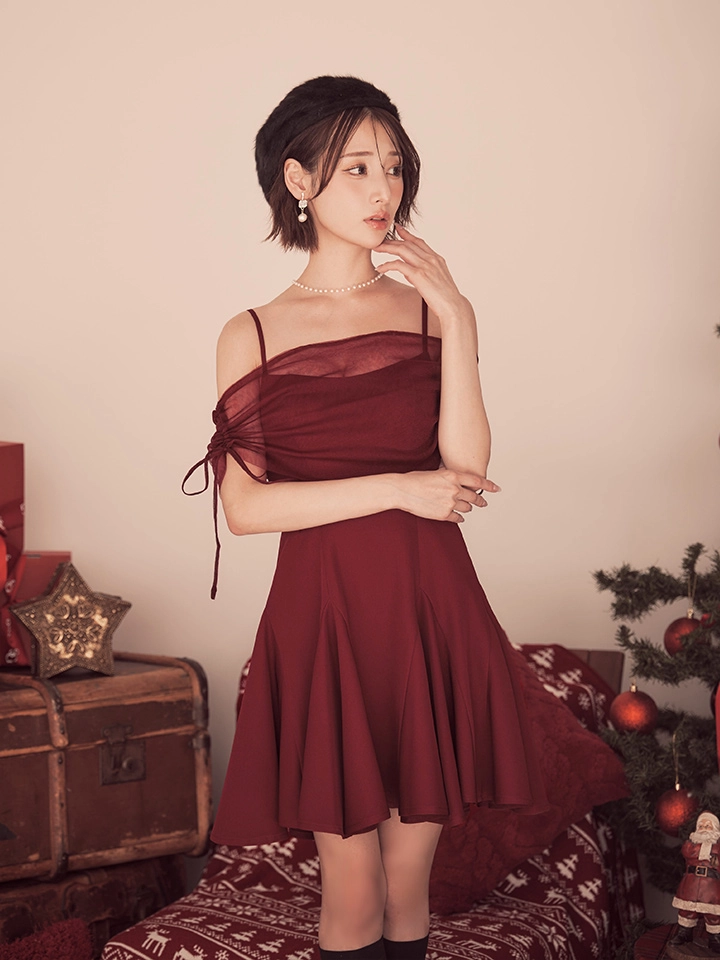 【an/アン】シアー/ オフショル/ 2way/  キャミ/ フレア/ ミニドレス/ キャバドレス1