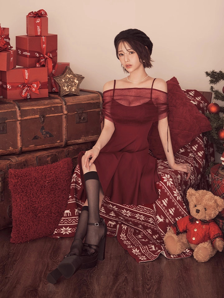 【an/アン】シアー/ オフショル/ 2way/  キャミ/ フレア/ ミニドレス/ キャバドレス1