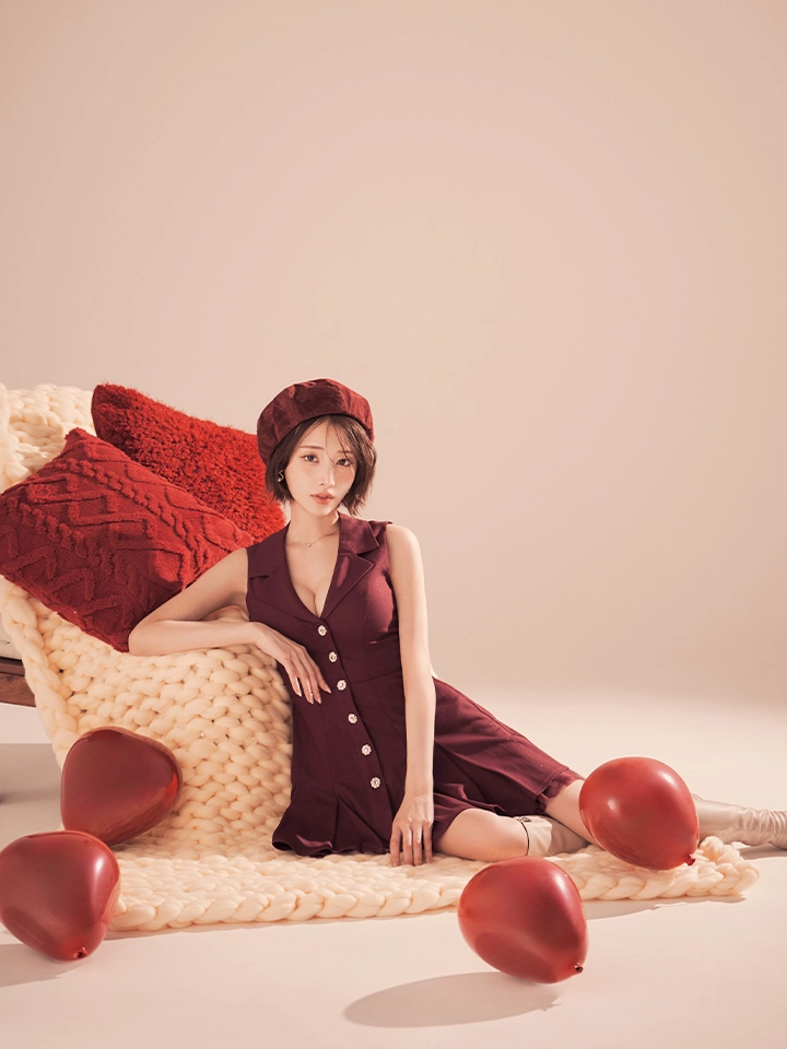 【an /アン】襟付き/ ボタン/ シンプル/ プリーツ/ フレア/ ノースリーブ/ ミニドレス/ キャバドレス3