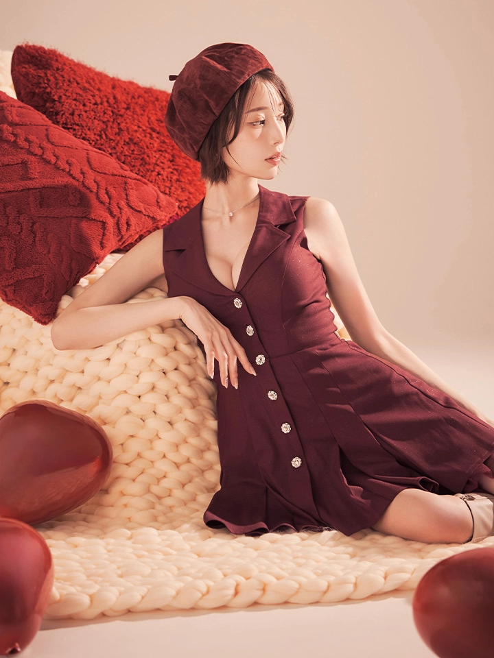 【an /アン】襟付き/ ボタン/ シンプル/ プリーツ/ フレア/ ノースリーブ/ ミニドレス/ キャバドレス5