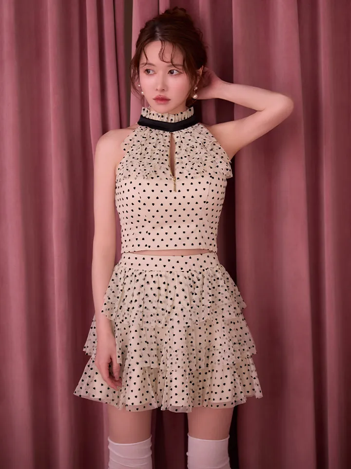 【an/アン】ハイネック/ バストジップ/ ノースリーブ/ フリル/ ドット/ フレア/ セットアップ/ ミニドレス/ キャバドレス2