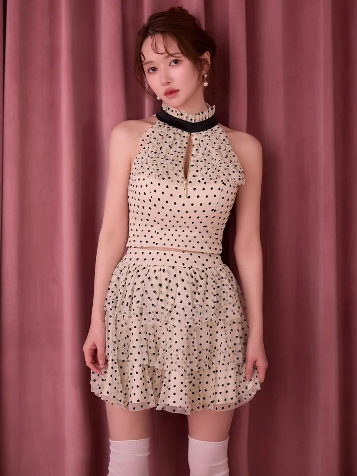【an/アン】ハイネック/ バストジップ/ ノースリーブ/ フリル/ ドット/ フレア/ セットアップ/ ミニドレス/ キャバドレス3