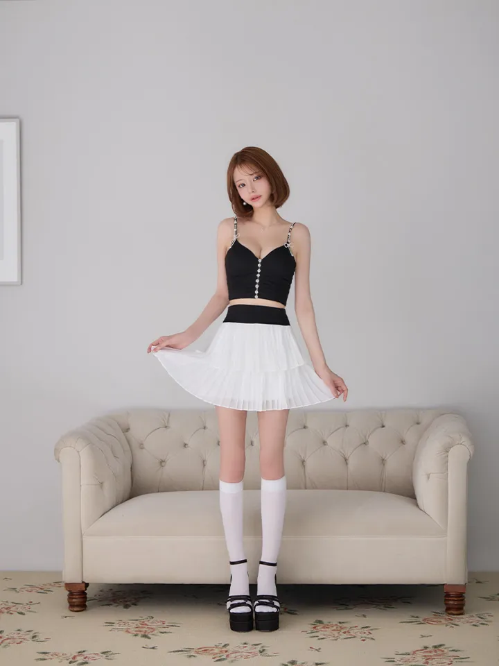 【an /アン】 セットアップ/ キャミ/ バイカラー/ ビジューボタン/ バストリボン/ フリル/ プリーツ/ ティアード/ フレア/ ミニドレス/ キャバドレス2