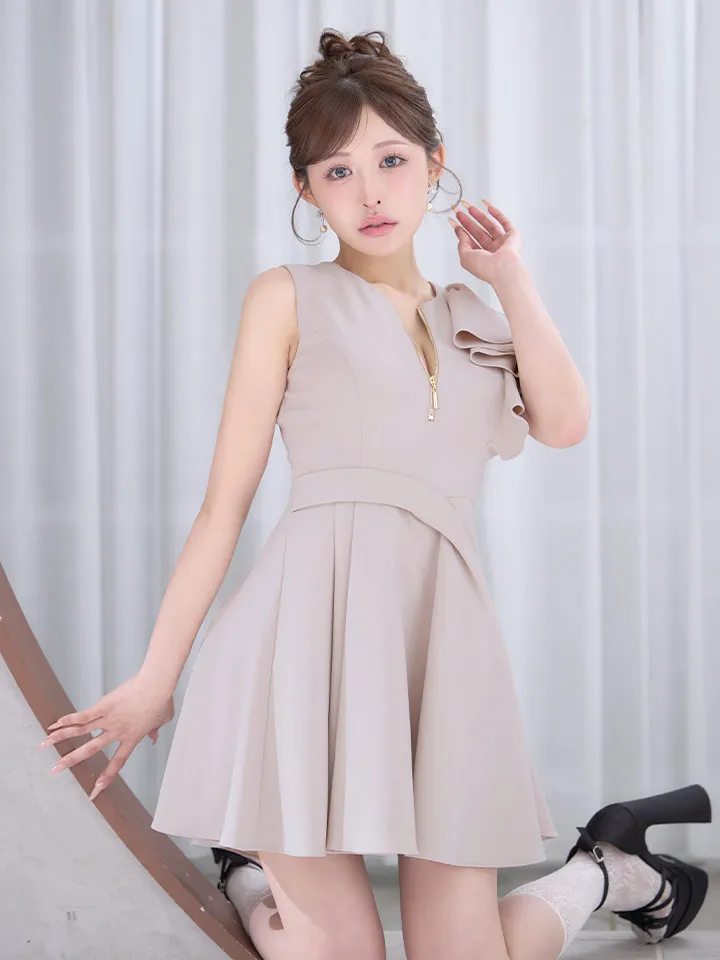 【an /アン】アシメデザイン/ フレアスリーブ/ ノースリーブ/ バストジップ/ ウエストタック/ フリル/ フレア/ Aライン/ ミニドレス/ キャバドレス5