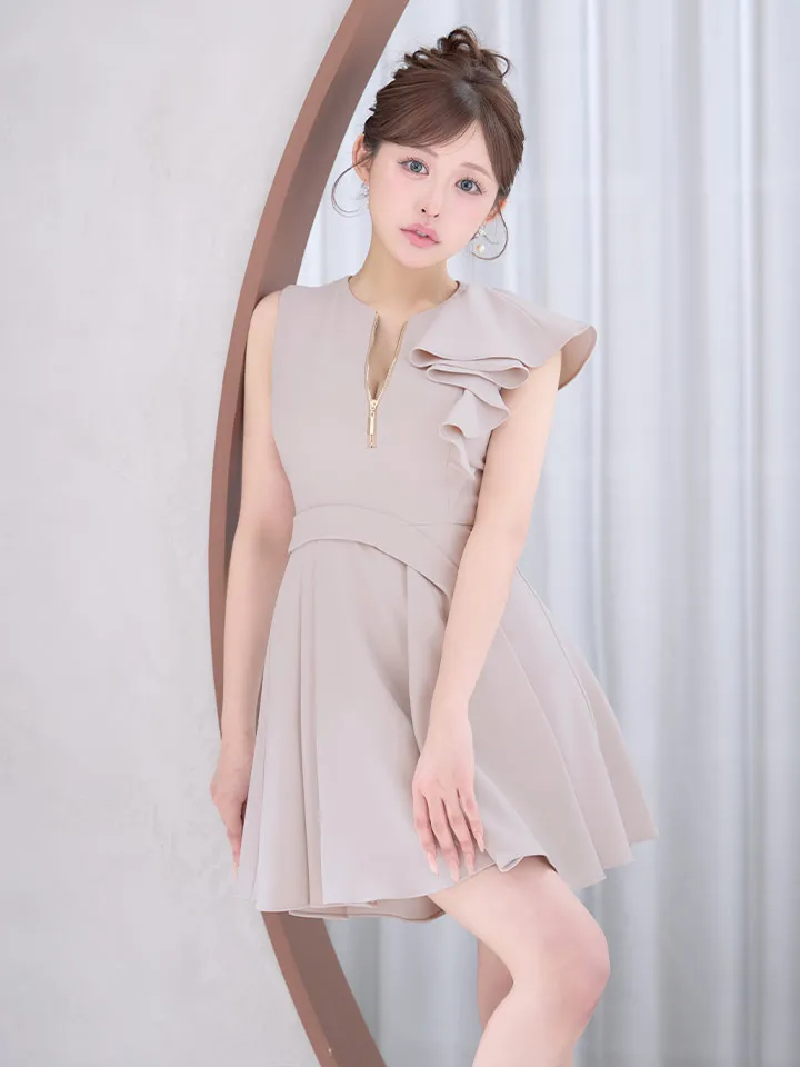 【an /アン】アシメデザイン/ フレアスリーブ/ ノースリーブ/ バストジップ/ ウエストタック/ フリル/ フレア/ Aライン/ ミニドレス/ キャバドレス6