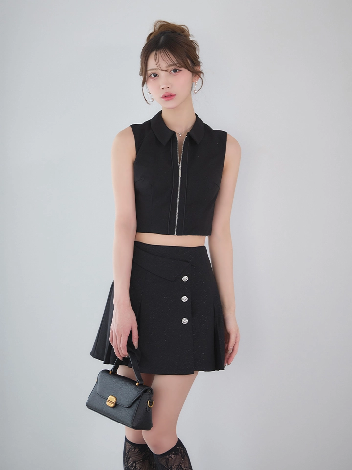 【an /アン】 バイカラーあり/ ラメ/ ビジューボタン/ ノースリーブ/ ウエスト折り返し/ ボックスプリーツ/ バストジップ/ フレア/ セットアップ/ ミニドレス/ キャバドレス2