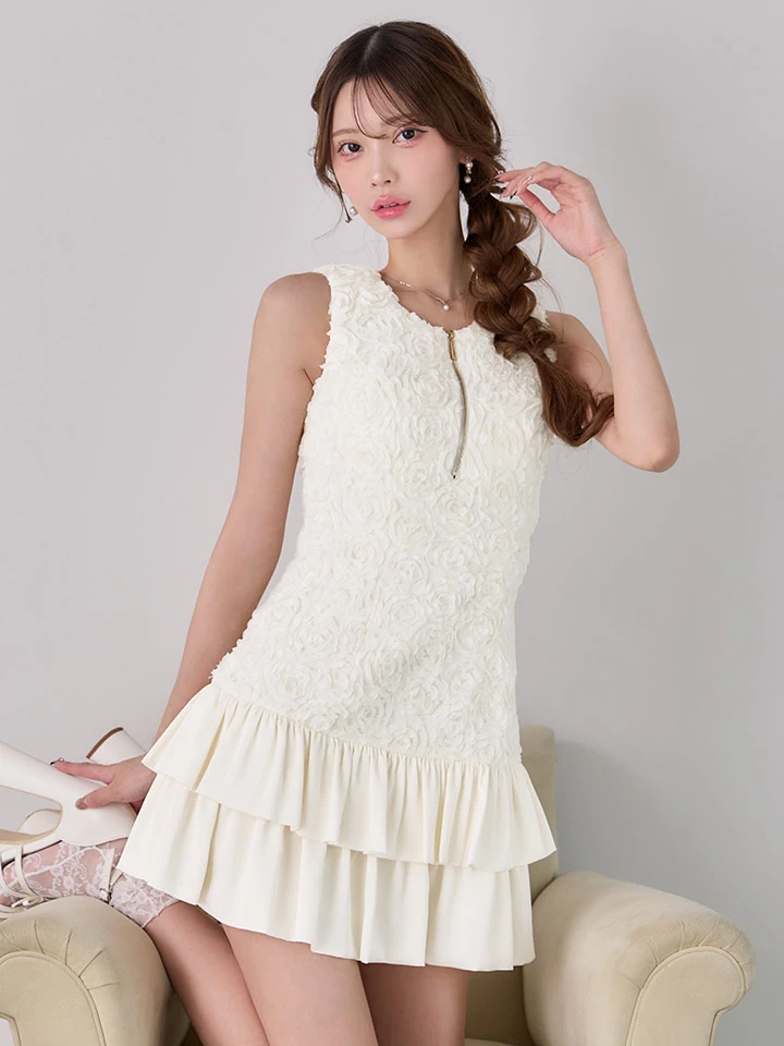 商品名の「【an/アン】立体フラワーレース/ ティアードフリル/ バストジップ/ スパンコール/ ノースリーブ/ フレア/ ミニドレス/ キャバドレス2