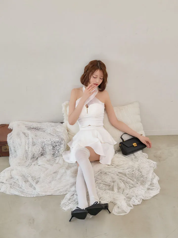 【an /アン】 バックリボン/ セットアップ/ バストジップ/ ベア/ ホルターネック/ フレア/ ビスチェ/ ミニドレス/ キャバドレス5