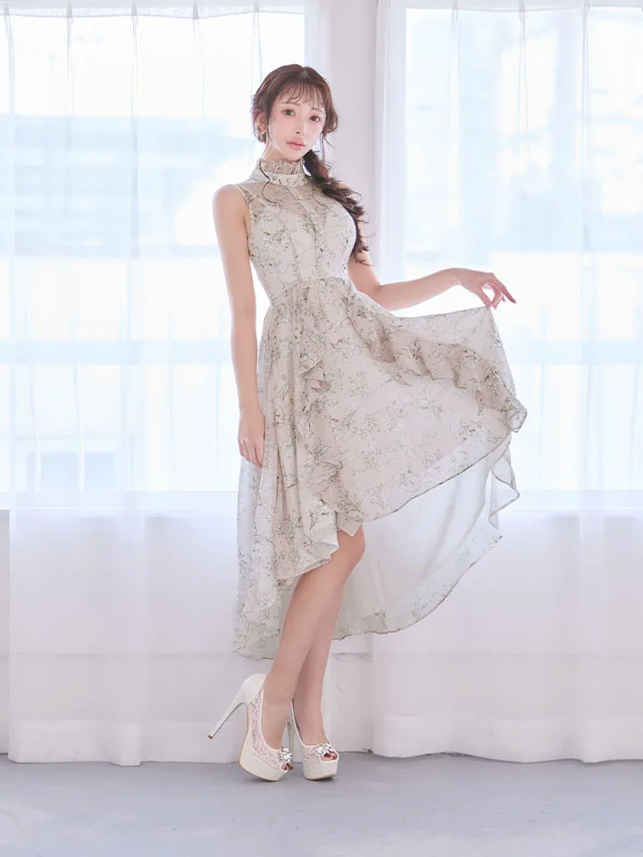 【an /アン】フラワープリント/ ハイネック/ フリル/ ヘムスカート/ ワンピース/ フレア/ ミディアムドレス/ キャバドレス2