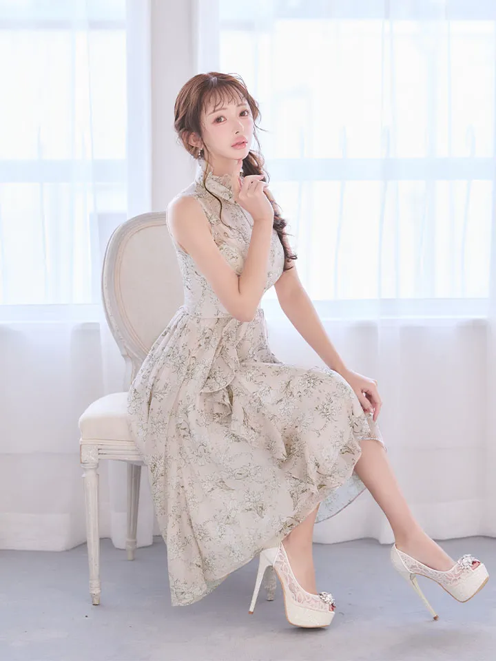 【an /アン】フラワープリント/ ハイネック/ フリル/ ヘムスカート/ ワンピース/ フレア/ ミディアムドレス/ キャバドレス3