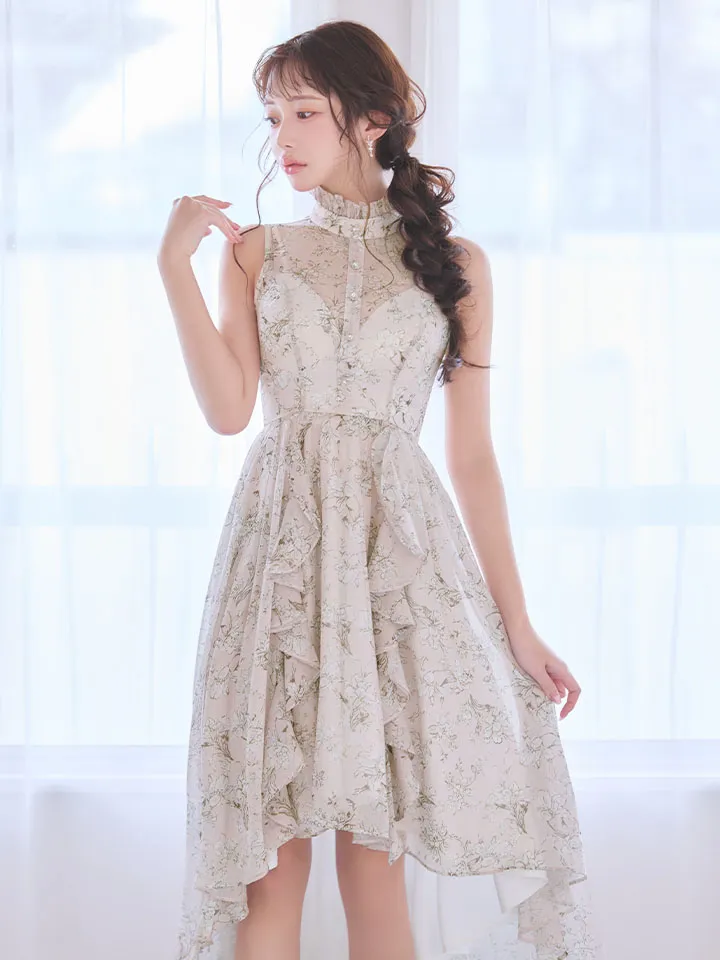 【an /アン】フラワープリント/ ハイネック/ フリル/ ヘムスカート/ ワンピース/ フレア/ ミディアムドレス/ キャバドレス4