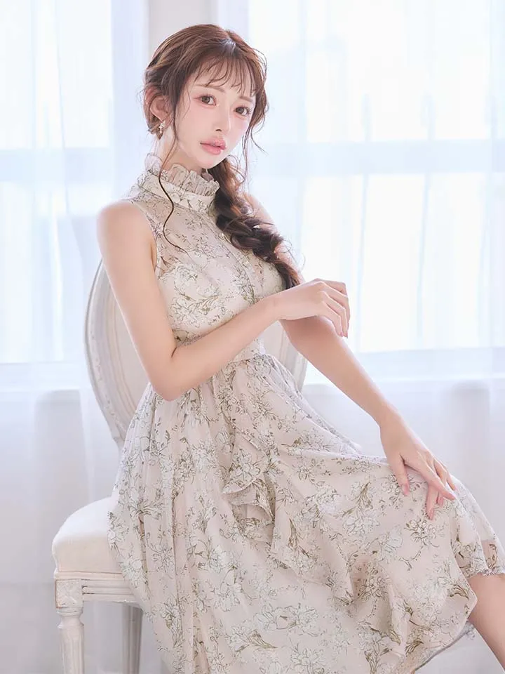 【an /アン】フラワープリント/ ハイネック/ フリル/ ヘムスカート/ ワンピース/ フレア/ ミディアムドレス/ キャバドレス5