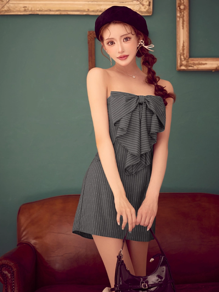 【ANGEL R/エンジェルアール】ベアトップ/ ビックリボン/ ストライプ/ フレア/ マイクロミニドレス/ キャバドレス3