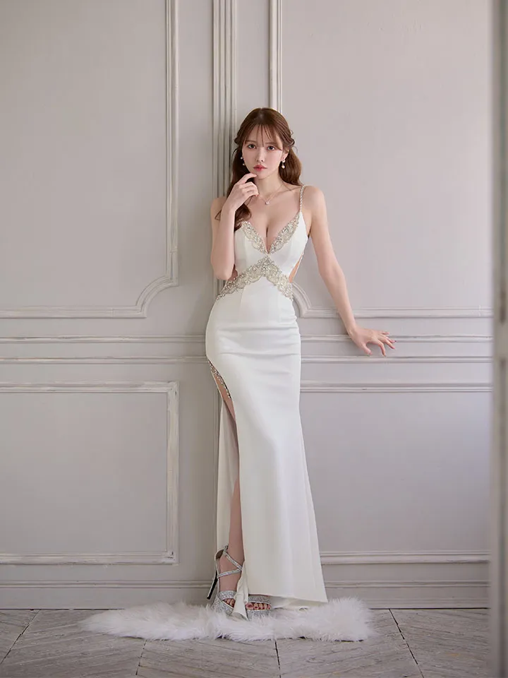 【ANGEL R/エンジェルアール】キャミソール/ バストカット/ ビジュー/ スリット/ タイト/ ロングドレス/ キャバドレス long2