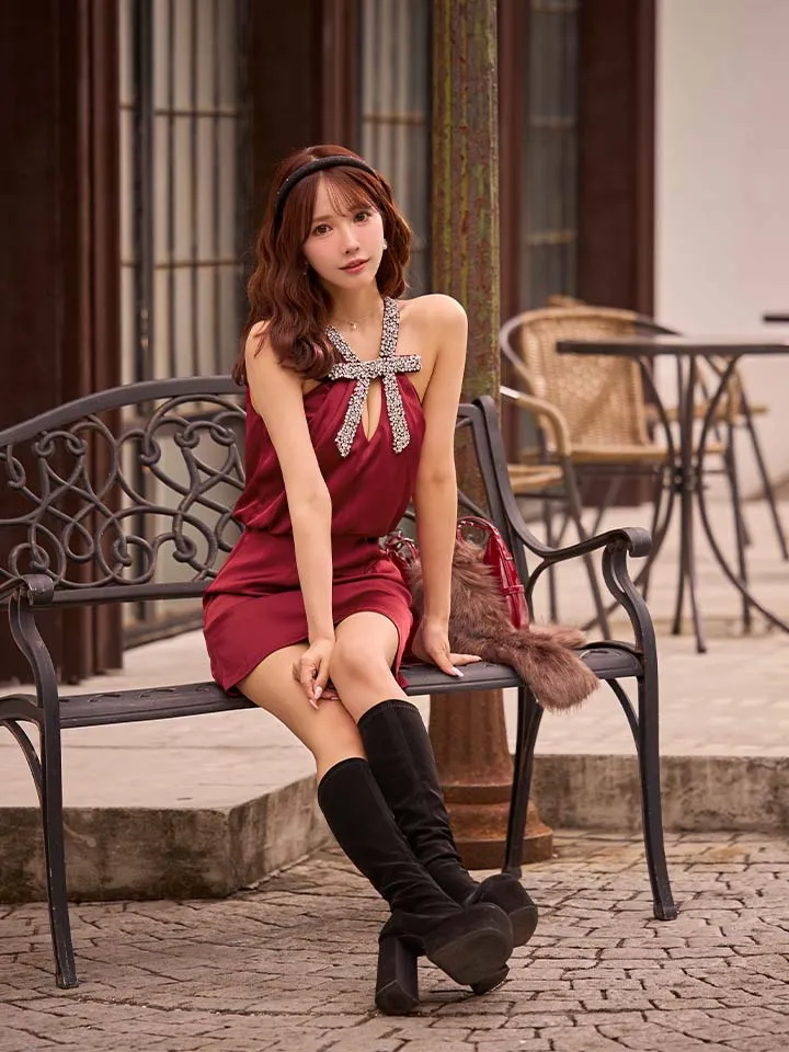 【ANGEL R/エンジェルアール】ネックビジュー/ サテン/ バストカット/ サテン/ フレア/ キャバドレス3