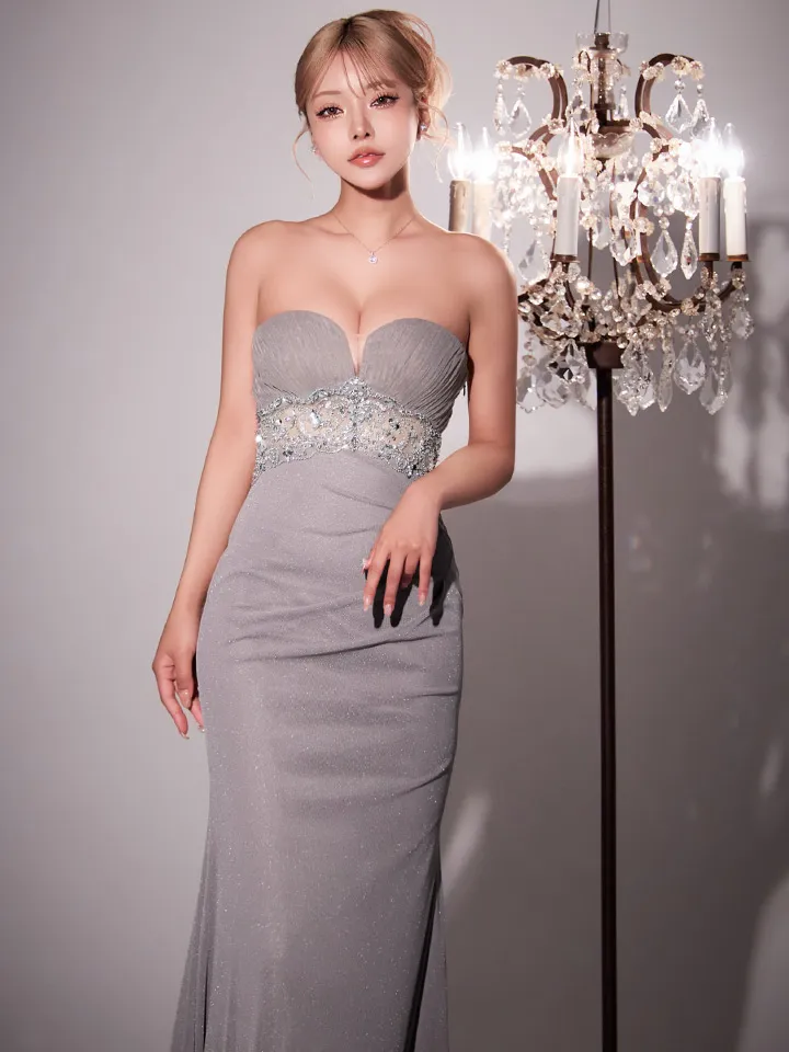 【ANGEL R/エンジェルアール】ベアトップ / ウエストビジュー / メッシ / タック/タイト / ロングドレス / キャバドレス2