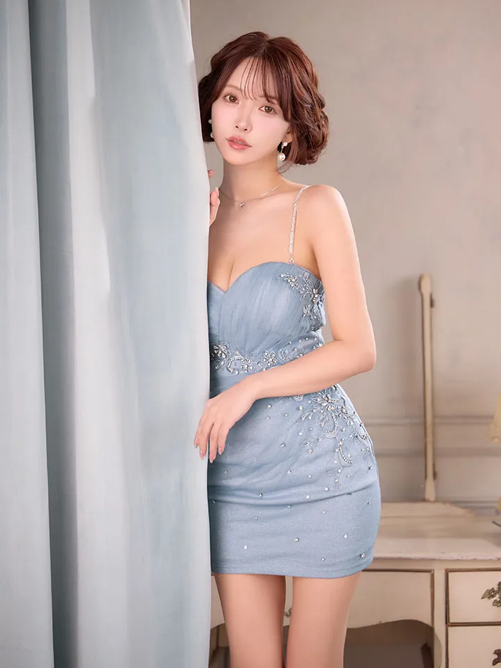 【ANGEL R/エンジェルアール】ベアトップ/ ハートカットデザイン/ ラメ/ ビジュー/ マイクロミニ/ タイト/ ミニドレス/ キャバドレス1