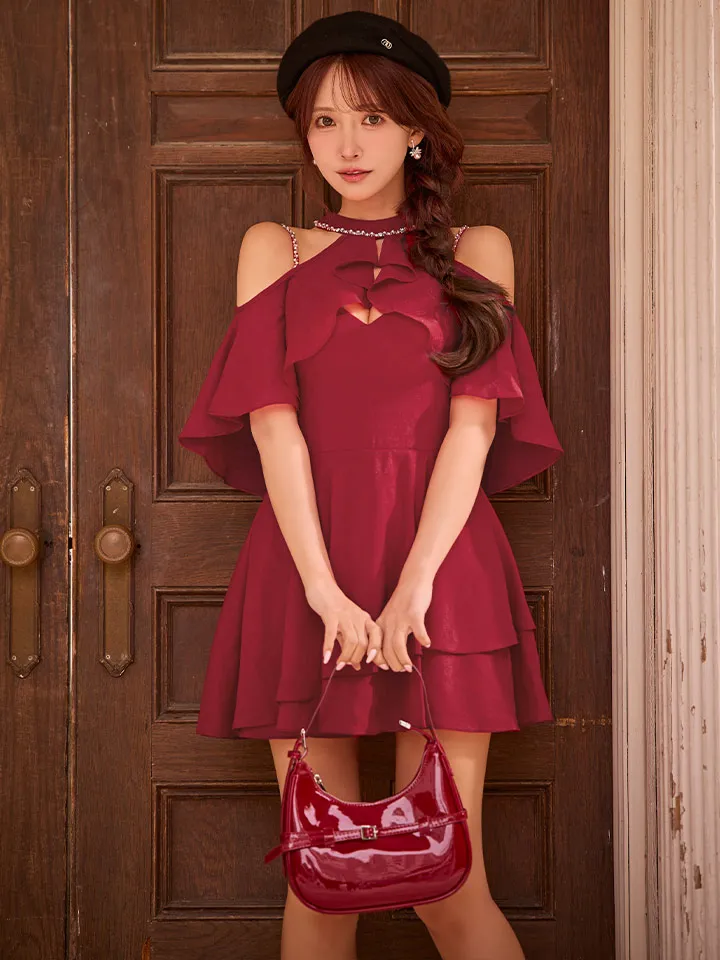 【ANGEL R/エンジェルアール】ホルターネック/ フリル/ 2way/ ビジュー/ フレア/ マイクロミニドレス/ キャバドレス4