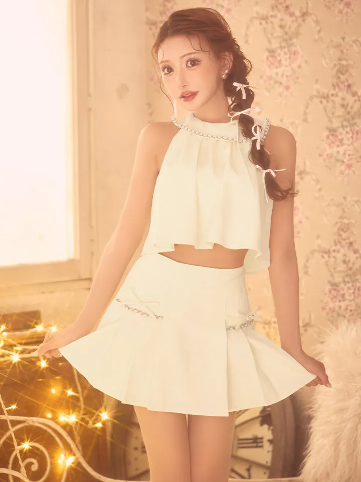 【ANGEL R/エンジェルアール】チェーンパイピング/ リボン/ ラメストライプ/ プリーツ/ セパレート/ フレア/ マイクロミニドレス/ キャバドレス2