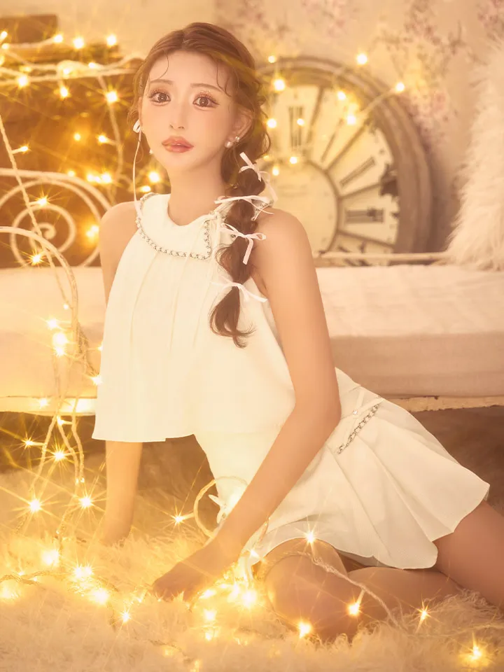 【ANGEL R/エンジェルアール】チェーンパイピング/ リボン/ ラメストライプ/ プリーツ/ セパレート/ フレア/ マイクロミニドレス/ キャバドレス5