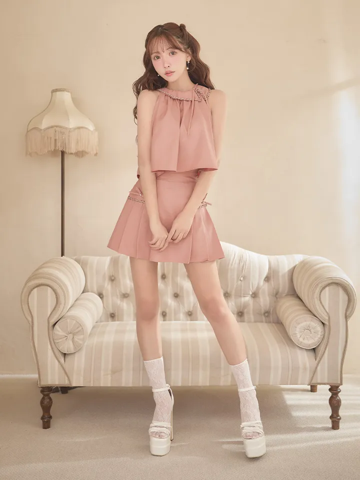 【ANGEL R/エンジェルアール】カラー/ チェーン/ リボン/ プリーツ/ セットアップ/ フレア/ マイクロミニドレス/ キャバドレス1