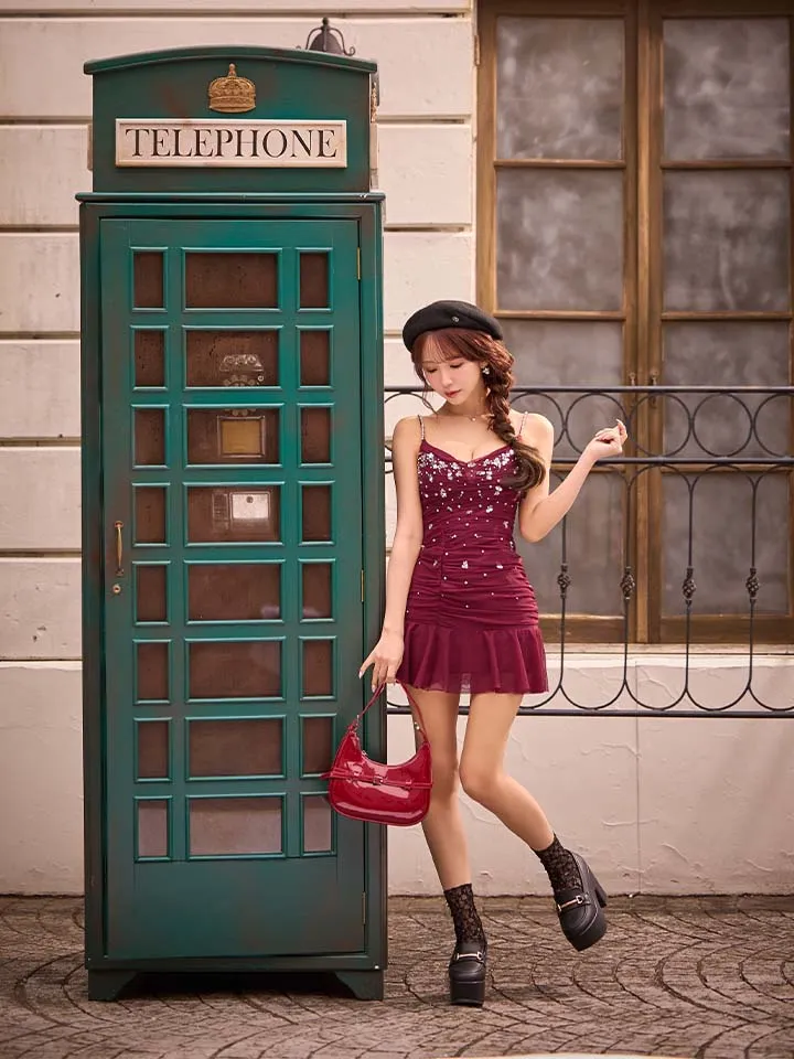 【ANGEL R/エンジェルアール】メッシュ/ ビジュー/ フレア/ マイクロミニドレス/ キャバドレス1