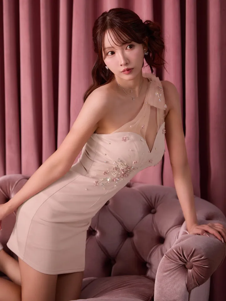 【ANGEL R/エンジェルアール】ワンショルダー/ リボン/ メッシュ/ ビジュー/ フラワー/ タイト/ ミニドレス/ キャバドレス3