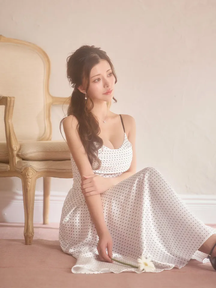 【ANGEL R/エンジェルアール】バストシャーリング/ ドット/ キャミソール/ フレア/ ロングドレス/ キャバドレス1