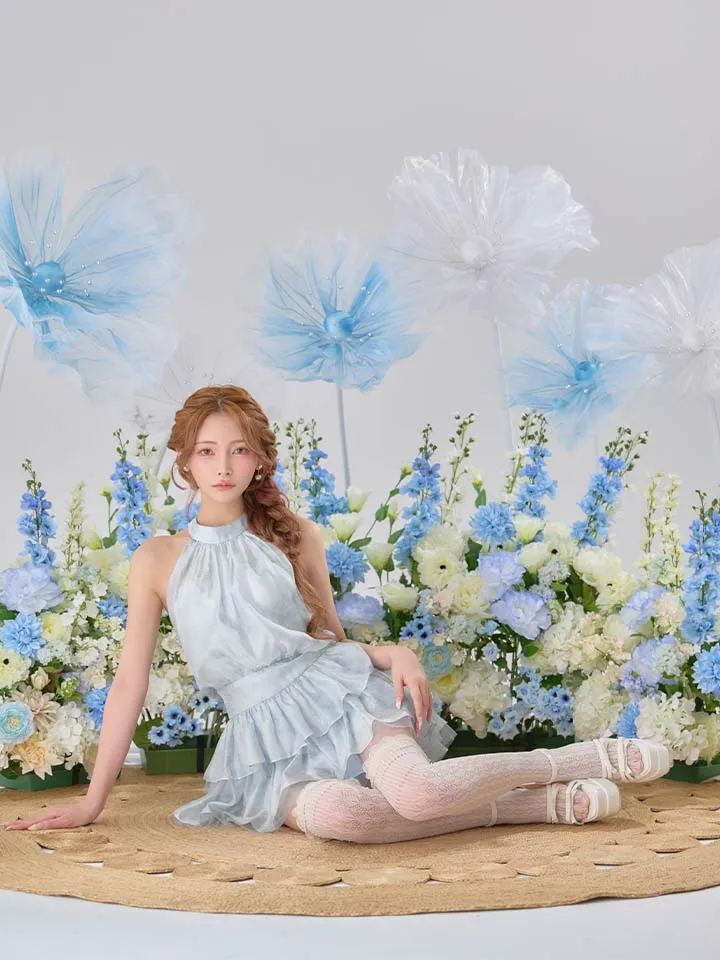 【ANGEL R/エンジェルアール】ホルターネック/ ギャザー/ ウエストマーク/ フラワー/ シフォン/ フレア/ マイクロミニドレス/ キャバドレス1