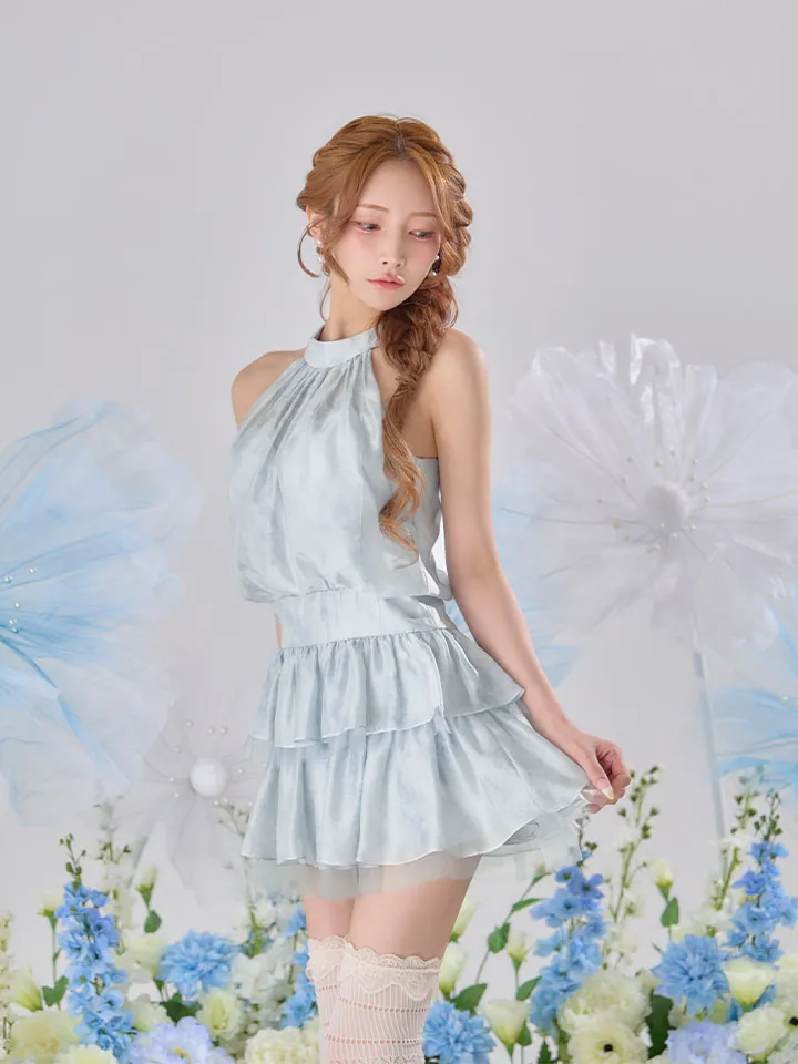 【ANGEL R/エンジェルアール】ホルターネック/ ギャザー/ ウエストマーク/ フラワー/ シフォン/ フレア/ マイクロミニドレス/ キャバドレス2