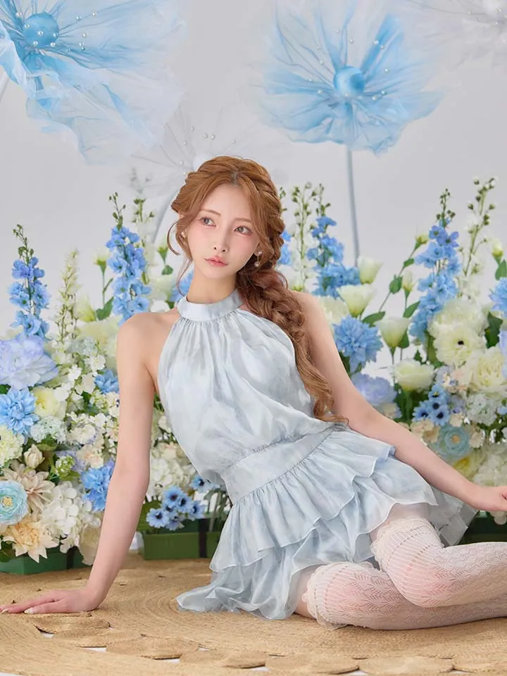 【ANGEL R/エンジェルアール】ホルターネック/ ギャザー/ ウエストマーク/ フラワー/ シフォン/ フレア/ マイクロミニドレス/ キャバドレス3