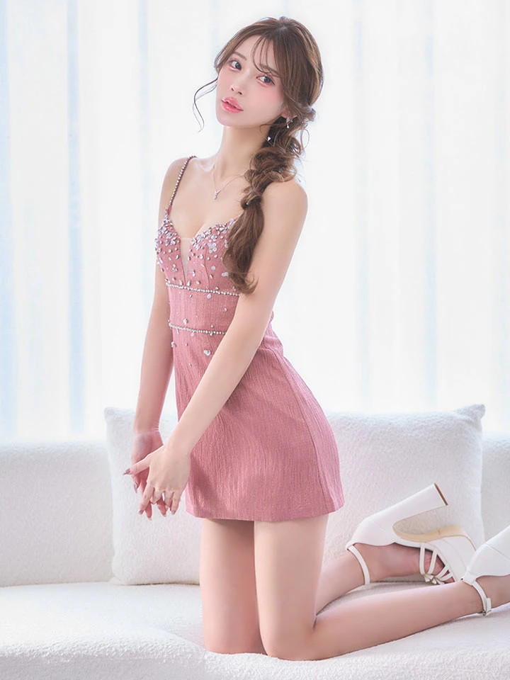 【ANGEL R/エンジェルアール】Vカット/ フロントビジュー/ キャミソール/ フレア/ マイクロミニドレス/ キャバドレス1