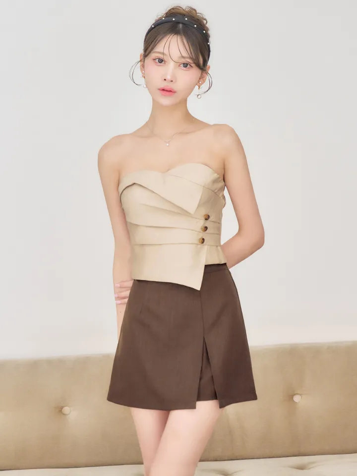 【ANGEL R/エンジェルアール】ベアトップ/ フロントタック/ ボタン/ バイカラー/ セパレート/ Aライン/ フレア/ マイクロ/ キャバドレス2