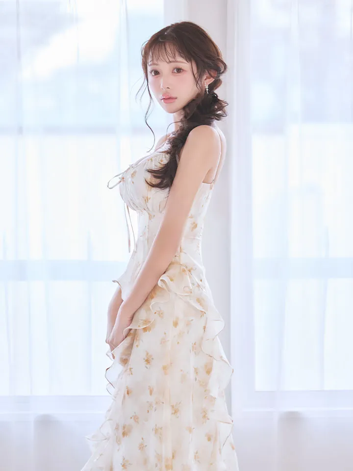 【ANGEL R/エンジェルアール】フラワーデザイン/ バストリボン/ フリル/ フレア/ シフォン/ ワンピース/ ロングドレス/ キャバドレス2