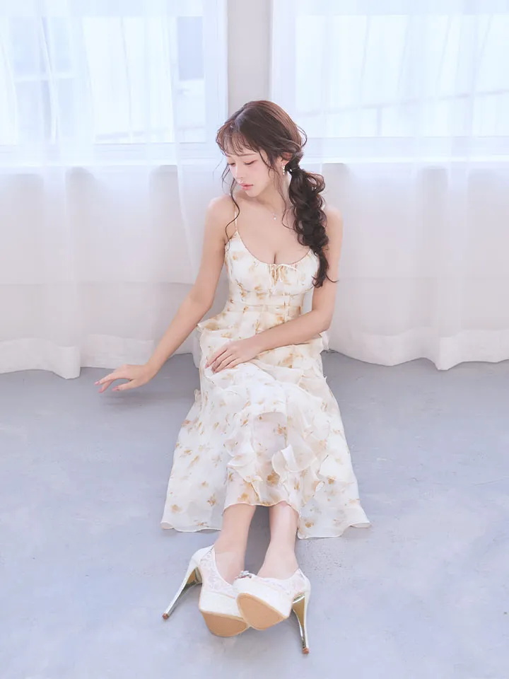 【ANGEL R/エンジェルアール】フラワーデザイン/ バストリボン/ フリル/ フレア/ シフォン/ ワンピース/ ロングドレス/ キャバドレス4