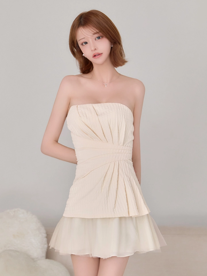 【ANGEL R/エンジェルアール】ベアトップ/ ウエストタック/ シフォン/ フリル/ フレア/ マイクロミニドレス/ キャバドレス3