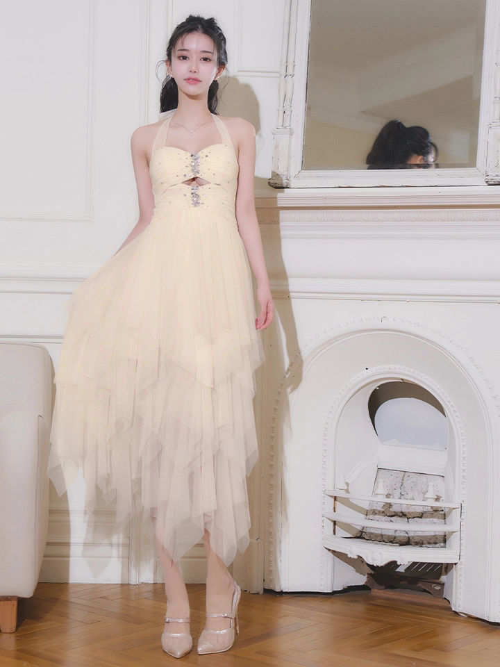 【ANGEL R/エンジェルアール】ネックリボン/ フロントビジュー/ ウエストカット/ フリル/ メッシュ/ フレア/ ワンピース/ ロングドレス/ キャバドレス long3