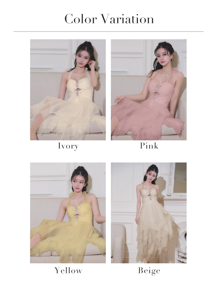 【ANGEL R/エンジェルアール】ネックリボン/ フロントビジュー/ ウエストカット/ フリル/ メッシュ/ フレア/ ワンピース/ ロングドレス/ キャバドレス longバリエーション