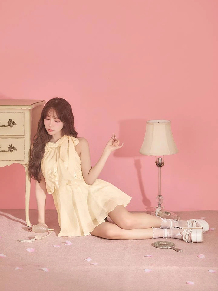 【ANGEL R/エンジェルアール】ネックリボン/ フラワー/ シフォン/ フレア/ マイクロミニドレス/ キャバドレス4