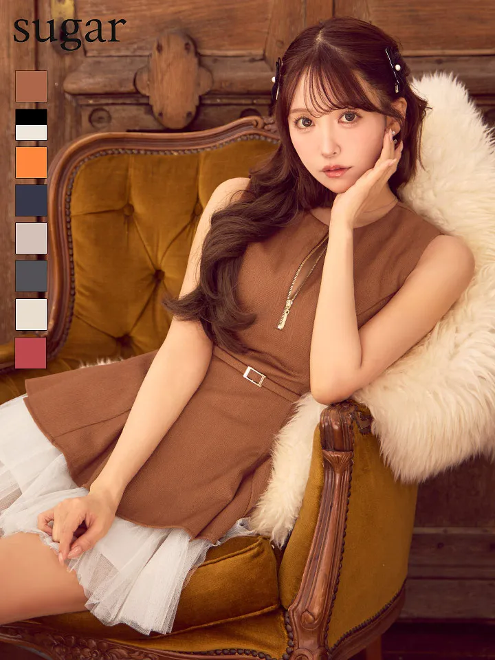 【DEA./ディア】ノースリーブ/ ベルトデザイン/ チュール/ フレア/ ミニドレス/ キャバドレス/キャバドレス1