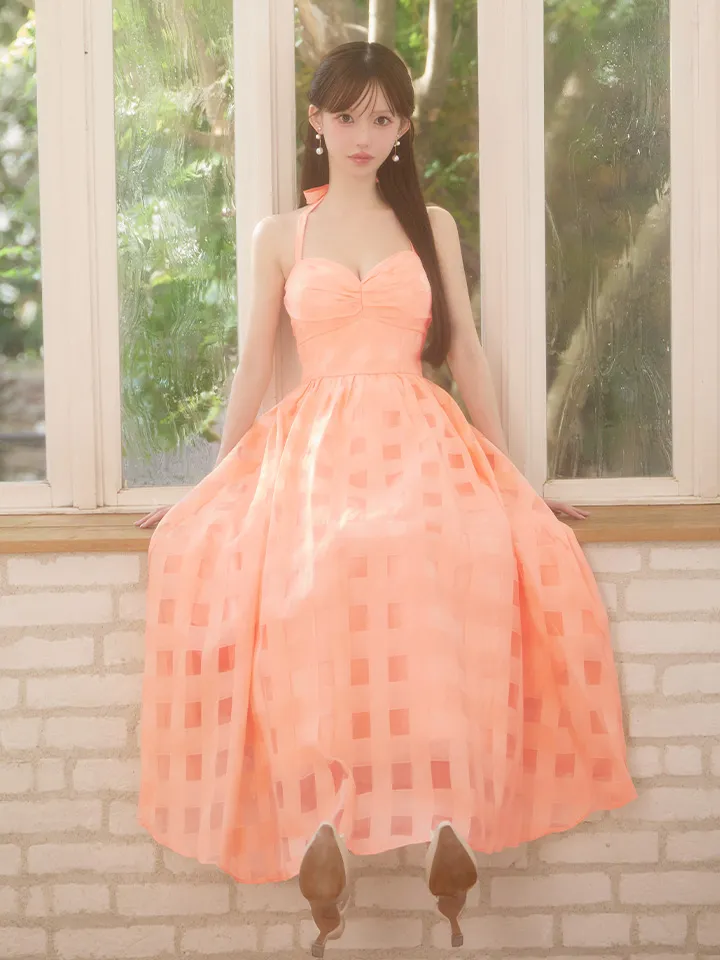 【DEA.by ROBE de FLEURS/ディアバイローブドフルール】ギンガムチェック/ オーガンジー/ フレア/ ロング/ ワンピース/ ミモレ丈/ マキシ丈/ ミディアムドレス/ キャバドレス long1