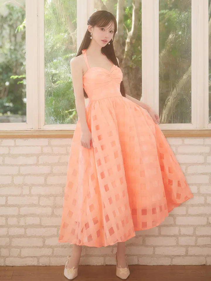 【DEA.by ROBE de FLEURS/ディアバイローブドフルール】ギンガムチェック/ オーガンジー/ フレア/ ロング/ ワンピース/ ミモレ丈/ マキシ丈/ ミディアムドレス/ キャバドレス long3