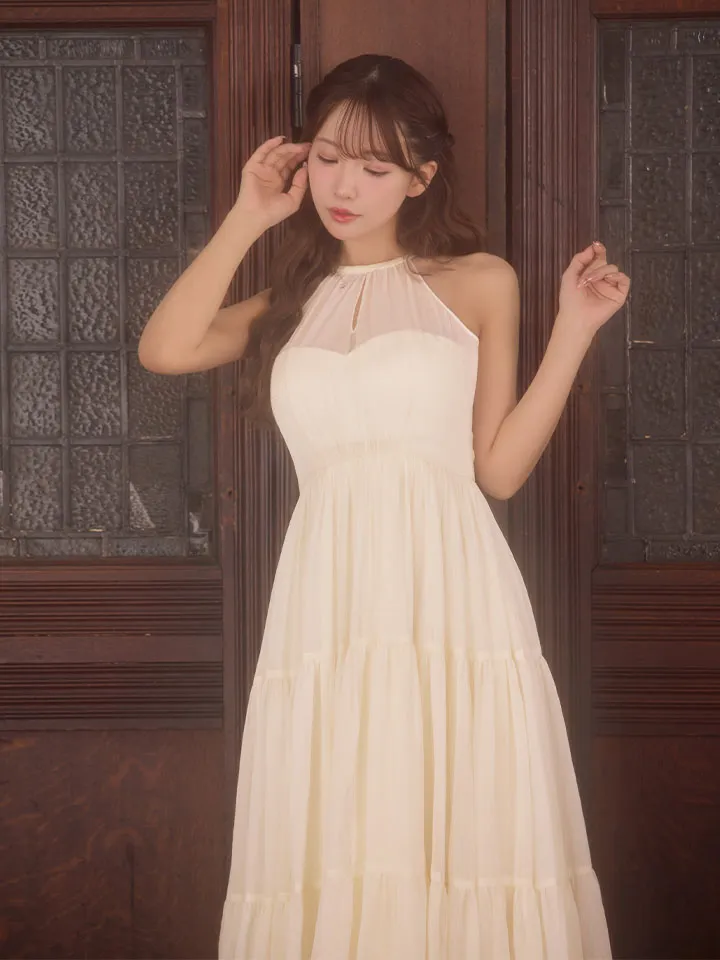 【DEA./ディア】ラメ/ シフォン/ ホルターネック/ シースルー/ シンプル大人系/ ミディアムドレス/ キャバドレス long2