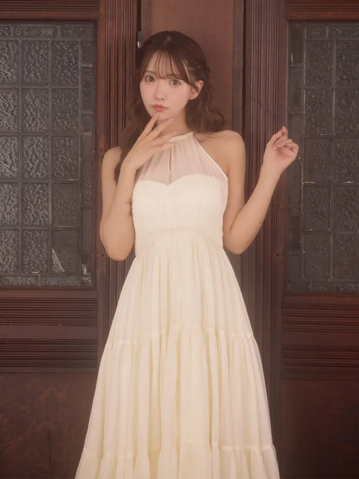 【DEA./ディア】ラメ/ シフォン/ ホルターネック/ シースルー/ シンプル大人系/ ミディアムドレス/ キャバドレス long4