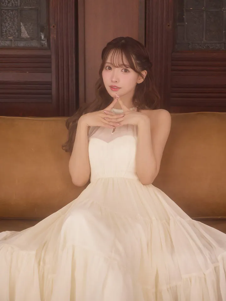 【DEA./ディア】ラメ/ シフォン/ ホルターネック/ シースルー/ シンプル大人系/ ミディアムドレス/ キャバドレス long5