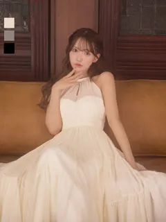 【DEA./ディア】ラメ/ シフォン/ ホルターネック/ シースルー/ シンプル大人系/ ミディアムドレス/ キャバドレス long